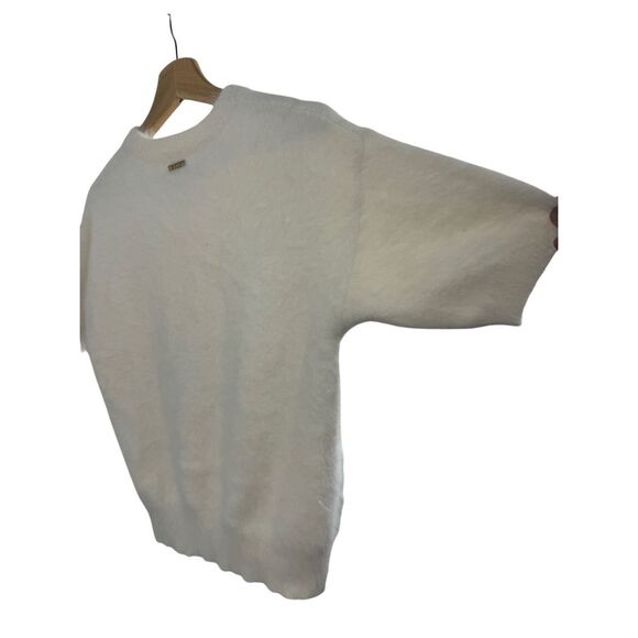 Michael Kors White Short Sleeve Pullover Sweater Size S Rabbit Hair Ribbed Knit - Picture 9 of 10